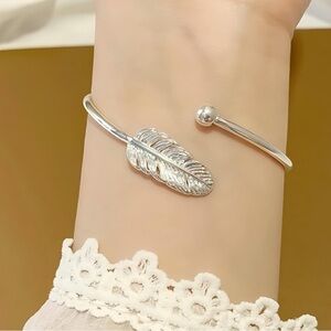 Silver Feather Adjustable Cuff Bracelet